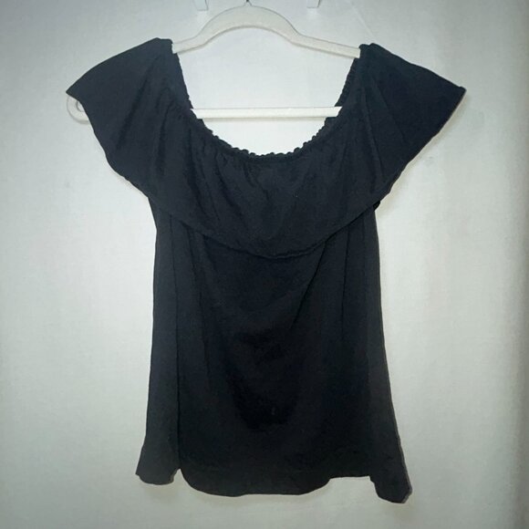J.Crew Off Shoulder Blouse Pullover Ruffled Neckline Short Sleeves Black W Small - Picture 7 of 8